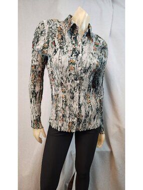 Naomi Gray Green Sequin Collared Long Slv Top Shirt Blouse Womens USED MEDIUM